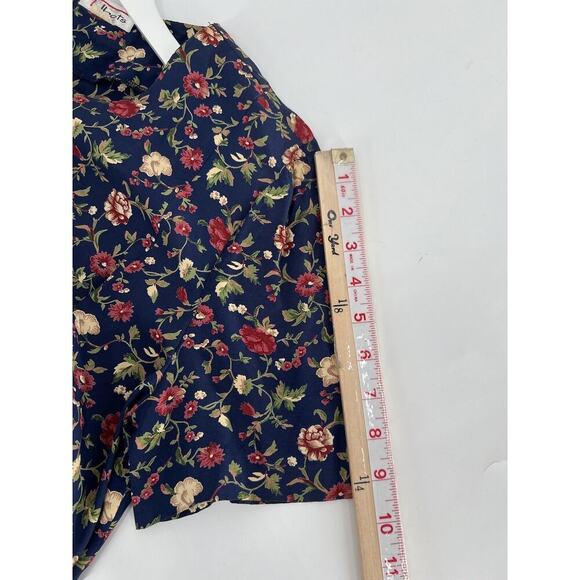 Talbots Vintage Dress Womens Medium/Large Navy Blue Floral Print Button Pleated - Picture 16 of 16